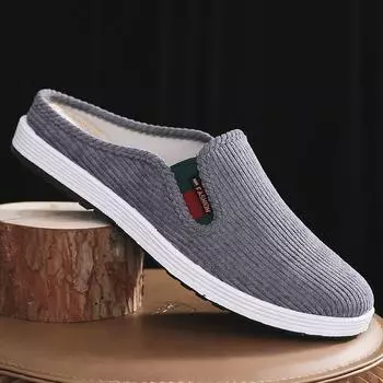 Мужские тканевые тапочки с нескользящим круглым носком без каблука, дышащие, простые мужские туфли, универсальные домашние тапочки на все времена года 36 чёрный