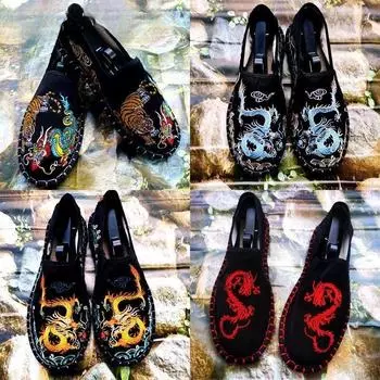 Мужские тканевые туфли в старом Пекине, парусиновая обувь в китайском стиле с этнической вышивкой, модная повседневная парусиновая обувь для мужчин 36