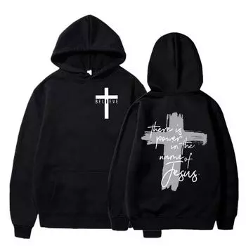 Мужские толстовки Christian Faith Essential There Power The Name of Jesus Graphic Hoodie Толстовки Cross Faiths Толстовки и свитшоты для мужчин S чёрный