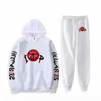 Мужские толстовки и свитшоты Helluva Толстовка унисекс из двух предметов Толстовка + штаны для бега Harajuku Streetwear 2021 Одежда из американского аниме S