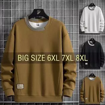 Мужские толстовки из хлопка, уличная одежда, большие размеры 6XL 7XL 8XL, большие размеры, с длинным рукавом, свободные свитера с круглым вырезом, осенняя мода, спортивная одежда 8XL белый
