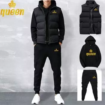 Мужские толстовки, комплект из 3 предметов, осенне-зимние толстовки + жилет + брюки, спортивный костюм S серый