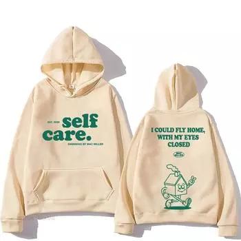 Мужские толстовки Macc Miller Self Care Y2K с буквенным принтом, хлопковые, с длинным рукавом, модные корейские осенние толстовки Harajuku для пар XS хаки
