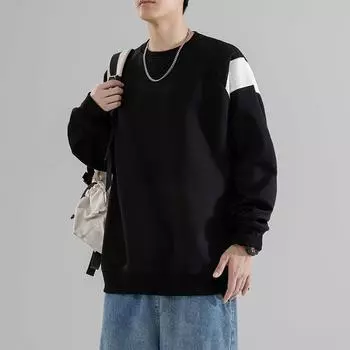 Мужские толстовки на весну и осень, новые рубашки с круглым вырезом, универсальные свободные подростковые модели, повседневные топы с длинными рукавами в цветных блоках S