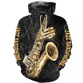 Мужские толстовки осень-зима Sax 3D-печать музыкальная мода с капюшоном и длинными рукавами повседневные толстовки уличная одежда больших размеров 6XL 5XL