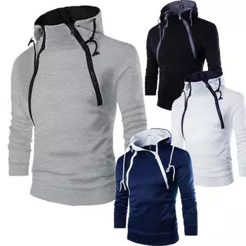 Мужские толстовки с длинным рукавом, толстовки, верхняя куртка, застежка-молния, пуловер с капюшоном, пальто с высоким воротом, черный свитер размера плюс XXXXL белый