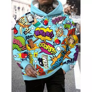 Мужские толстовки с капюшоном 3D-принты Стильная толстовка с граффити Спортивная одежда на шнурке Топы с длинным рукавом Уличный свитер Мужская одежда S
