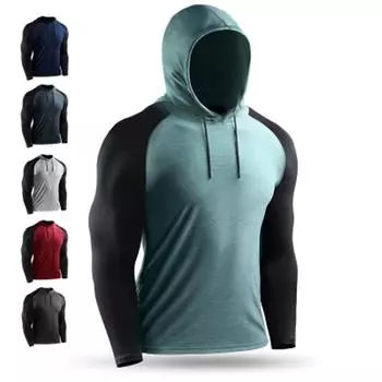 Мужские толстовки с капюшоном для бега Футболки Фитнес Бег Спортивная одежда Куртки Быстросохнущие леггинсы Длинные рукава Базовый слой Трикотажные изделия M чёрный