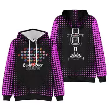 Мужские толстовки с капюшоном Евровидение 2025 Принт Толстовки Уличная одежда Свободные свитера Повседневные топы с капюшоном XS