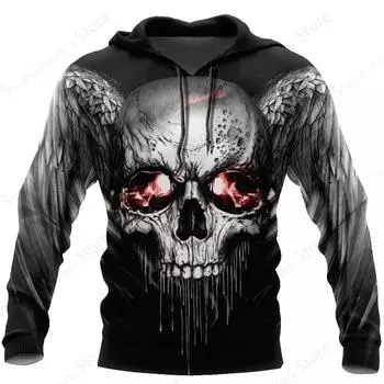 Мужские толстовки с капюшоном Goth Skull 3D Printed Fashion Holloween Skeletons Punk Sports Suits Streetwear Oversize Pullover Осень и весна Hot 2XL