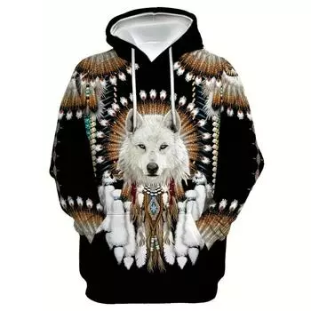 Мужские толстовки с капюшоном и карманом в виде волка с рисунком животных, осень-зима, с длинным рукавом, стандартная посадка для толстовок, повседневная одежда S чёрный