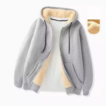 Мужские толстовки с капюшоном из овечьей шерсти, кардиган с утолщенным бархатом, зимний теплый свободный нейтральный модный свитер черного, серого, темно-синего цвета S чёрный