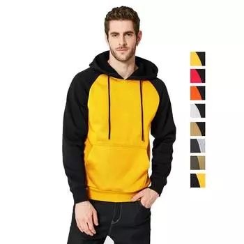Мужские толстовки с капюшоном, контрастные цвета, длинные рукава, 2 боковых кармана, свитера, рубашки, осень-зима-весна, теплые толстовки с капюшоном S чёрный/жёлтый