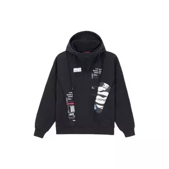 Li Ning Half-Zip Fun Print Свободный пуловер с капюшоном унисекс толстовки черные AWDR727-2 S