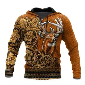 Мужские толстовки с капюшоном, модные охотничьи животные, олень, графика, 3D-принт, свободные повседневные толстовки с капюшоном, уличные толстовки с капюшоном, пуловеры, топы S