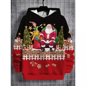 Мужские толстовки с капюшоном на рождественскую тематику, толстовки с 3D-принтом, осенние топы с длинными рукавами и завязками, мужская одежда с забавной графикой S