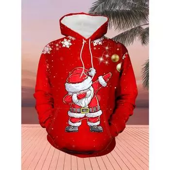 Мужские толстовки с капюшоном на рождественскую тематику, толстовки с 3D-принтом, осенние топы с длинными рукавами и завязками, мужская одежда с забавной графикой S