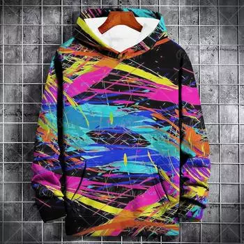 Мужские толстовки с капюшоном с принтом радуги 3D, высококачественная мужская одежда, повседневная, с длинными рукавами, свободная толстовка, уличный пуловер в стиле Харадзюку S
