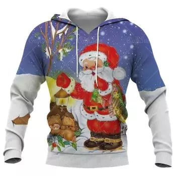Мужские толстовки с капюшоном с принтом Санта-Клауса, забавные рождественские толстовки со снеговиком, модные тенденции осени и зимы, рождественская одежда S