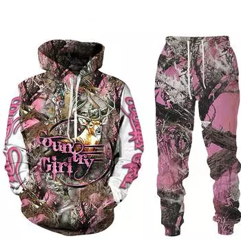 Мужские толстовки с капюшоном в стиле Харадзюку с 3D принтом оленя, брюки, спортивный костюм, модный повседневный пуловер из 2 предметов, комплект женской одежды, костюмы XXXL