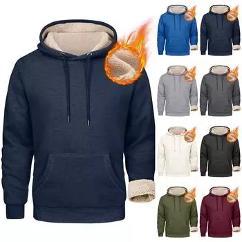 Мужские толстовки с подкладкой Флисовые пуловеры Базовые топы Теплые зимние толстовки Мужские толстовки из флиса больших размеров с капюшоном L армия зеленый