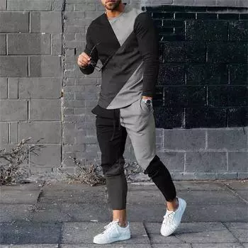 Мужские толстовки, штаны, комплекты из 2 предметов, футболка с длинным рукавом и круглым вырезом, спортивные штаны, спортивные костюмы, мужские футболки больших размеров, спортивная одежда M