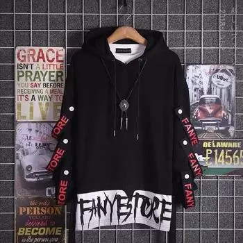 Мужские толстовки в стиле аниме, уличная толстовка, пуловер с буквенным принтом, черные толстовки, Y2k, лоскутные пуловеры S чёрный