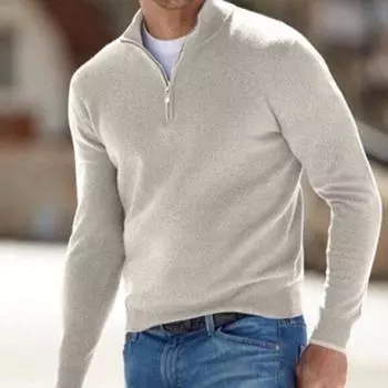 Мужские толстовки, зимний топ, осенний теплый пуловер, однотонный повседневный свитер с полумолнией, мужской тонкий свитер с V-образным вырезом и длинным рукавом XXXXXL белый