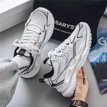 Мужские толстые белые роскошные кроссовки, мужская толстая подошва, объемная повседневная обувь, модная легкая мужская теннисная спортивная фитнес-обувь 39