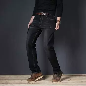 Мужские толстые джинсы больших размеров, толстые брюки с небольшими штанинами, прямые свободные эластичные джинсы, мужская одежда 28