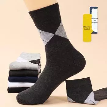 Мужские толстые хлопковые носки средней длины - осень/зима, впитывающие пот, дезодорирующие, однотонные деловые носки для кожаной обуви Tic-Tac-toe, One Size