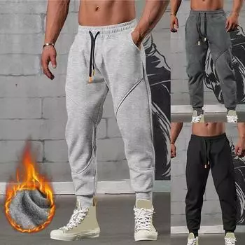 Мужские толстые модные повседневные теплые брюки-карго больших размеров, брюки-карго с завязками, брюки для бега, брюки для бега, спортивные штаны для мужчин L абрикосовый