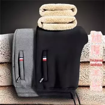 Мужские толстые теплые повседневные брюки из овчины - большие, свободный крой, 3 цвета, с карманом на молнии 5XL (180-200 jin)