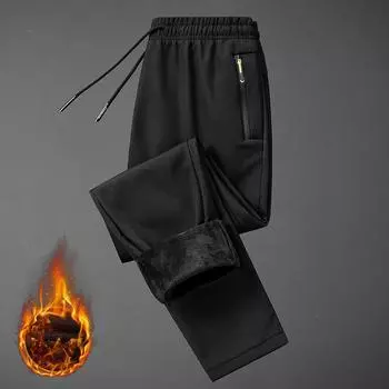 Мужские толстые ветрозащитные флисовые брюки для зимних видов спорта на открытом воздухе M чёрный