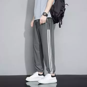 Мужские тонкие брюки свободного покроя с тремя полосками, эластичные, быстросохнущие, спортивные брюки, повседневные брюки 8XL 50-135 кг 8XL