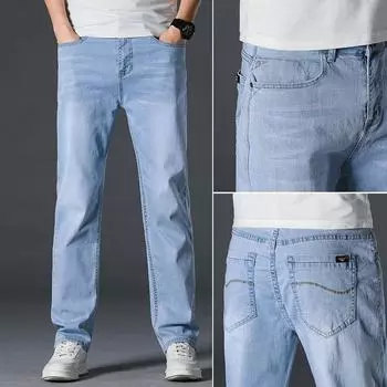 Мужские тонкие джинсы, свободные деловые брюки среднего возраста для взрослых, мужские рабочие эластичные прямые брюки, универсальные рабочие брюки Fashiona 28 синий