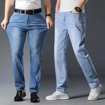 Мужские тонкие джинсы, свободные деловые брюки среднего возраста для взрослых, мужские рабочие эластичные прямые брюки, универсальные рабочие брюки Fashiona 28 синий