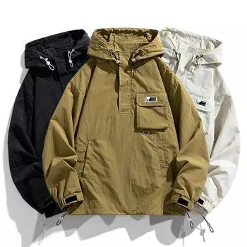 Мужские тонкие куртки, пальто, пуловер с капюшоном в стиле Харадзюку, мужская ветровка, пальто, мужская верхняя одежда M чёрный