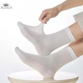 Мужские тонкие носки средней длины, однотонные носки из чистого хлопка, дышащие сетчатые деловые носки one size чёрный