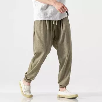 Мужские тонкие однотонные брюки-фонарики со шнурком и средней талией, простые спортивные повседневные брюки 5XL чёрный