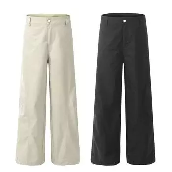 Мужские тонкие плиссированные американские рабочие брюки с двойным коленом, ретро-трендовые брендовые изогнутые широкие брюки-десантники S чёрный