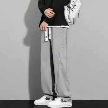 Мужские тонкие прямые модные молодежные свободные большого размера эластичные брюки с эластичной талией в стиле кэжуал M серый