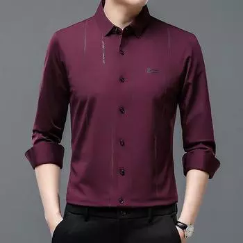 Мужские тонкие рубашки с длинными рукавами, модные бесшовные рубашки с принтом для молодых и средних мужчин, осень, новый стиль M