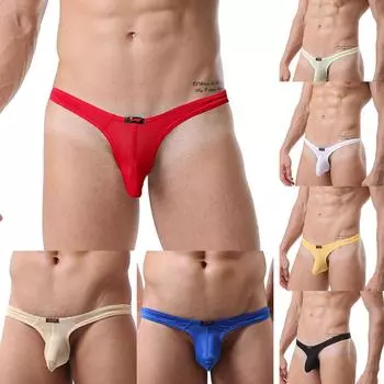Мужские тонкие срезы из ледяного шелка, дышащие, удобные, сексуальные, маленькие трусы-стринги XL