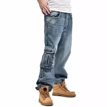 Мужские тонкие свободные джинсы весна-осень больших размеров для скейтбординга, спортивные повседневные брюки 46