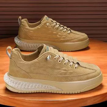 Мужские топсайдеры из микрофибры с тиснением, эластичные массивные кроссовки на платформе со шнуровкой, мужские повседневные кроссовки с противоскользящей подошвой 44 бежевый