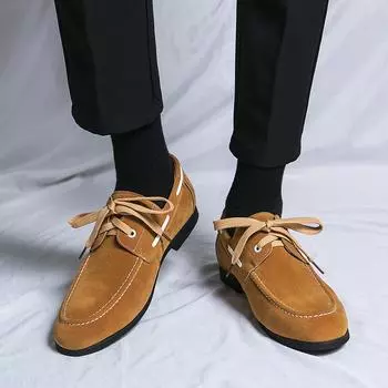 Мужские топсайдеры, замшевые модельные свадебные туфли дерби с кончиками крыльев, удобная стильная обувь для мужчин, большой размер EU:39 чёрный