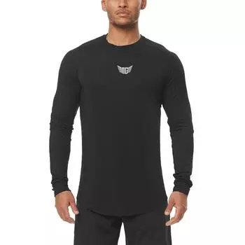 Мужские топы Muscleguys с длинными рукавами, удобная облегающая футболка с внутренней посадкой для бега, баскетбола и фитнеса M чёрный