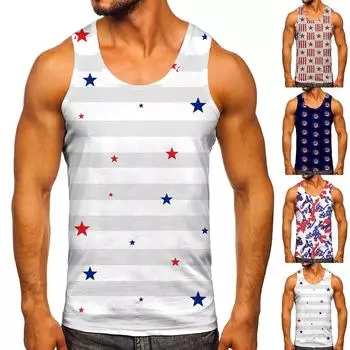 Мужские топы на бретелях, повседневные пляжные топы без рукавов в стиле ретро, летние топы без рукавов на День независимости с 3D принтом M темно-синий