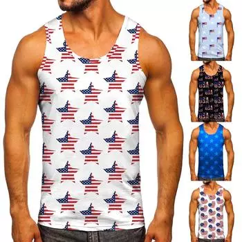 Мужские топы на бретелях, повседневные пляжные топы без рукавов в стиле ретро, летние топы без рукавов на День независимости с 3D принтом L